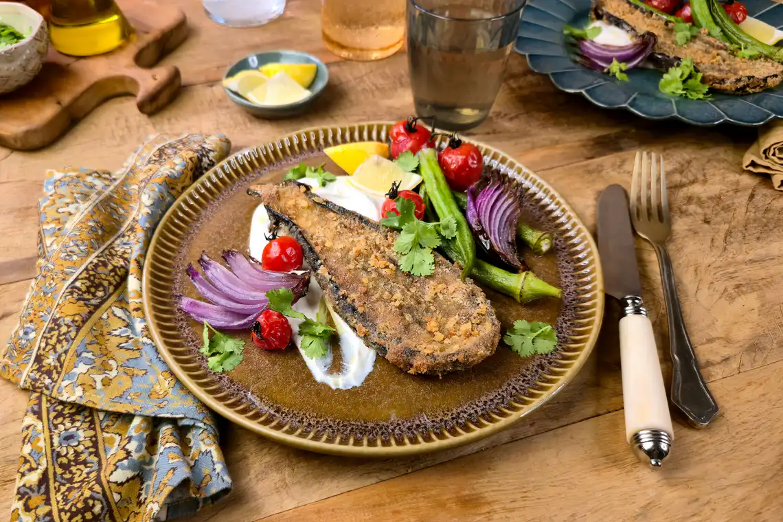 Berinjela à milanesa com legumes na Air Fryer Oven da Rita Lobo