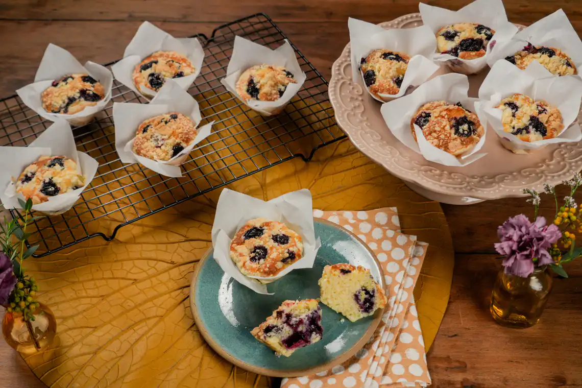 mesa montada muffin mirtilo