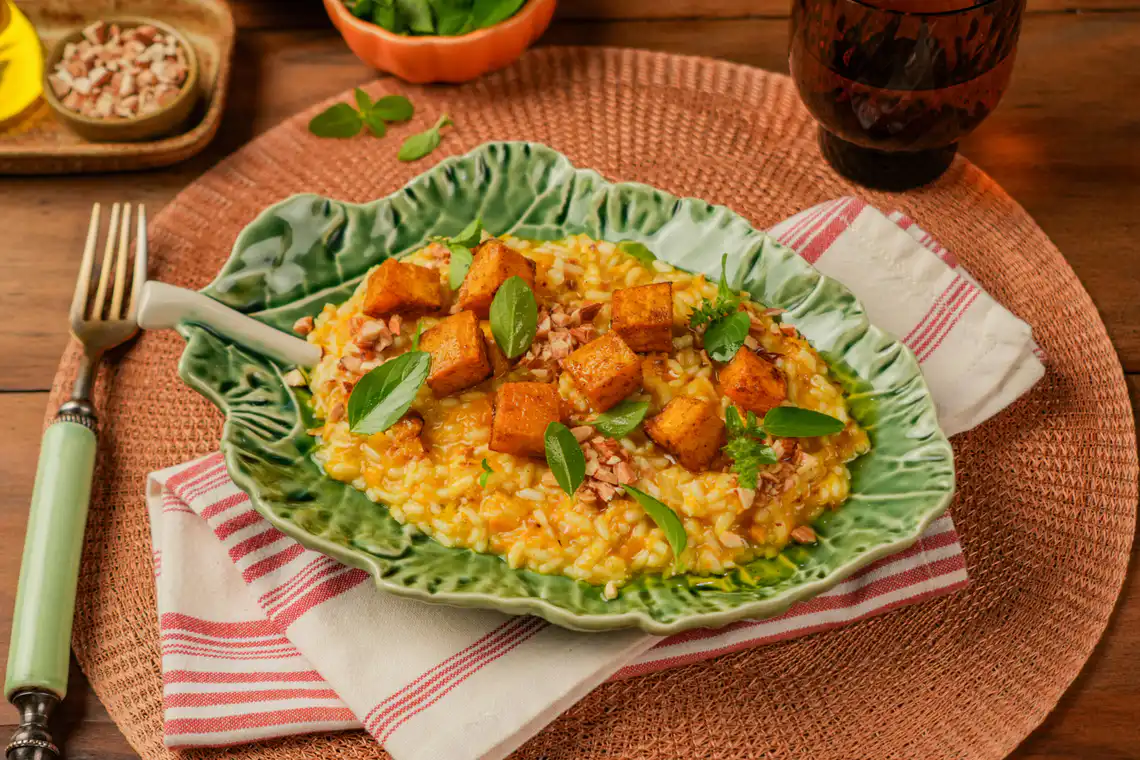 Risoto de abóbora com curry na panela de pressão elétrica