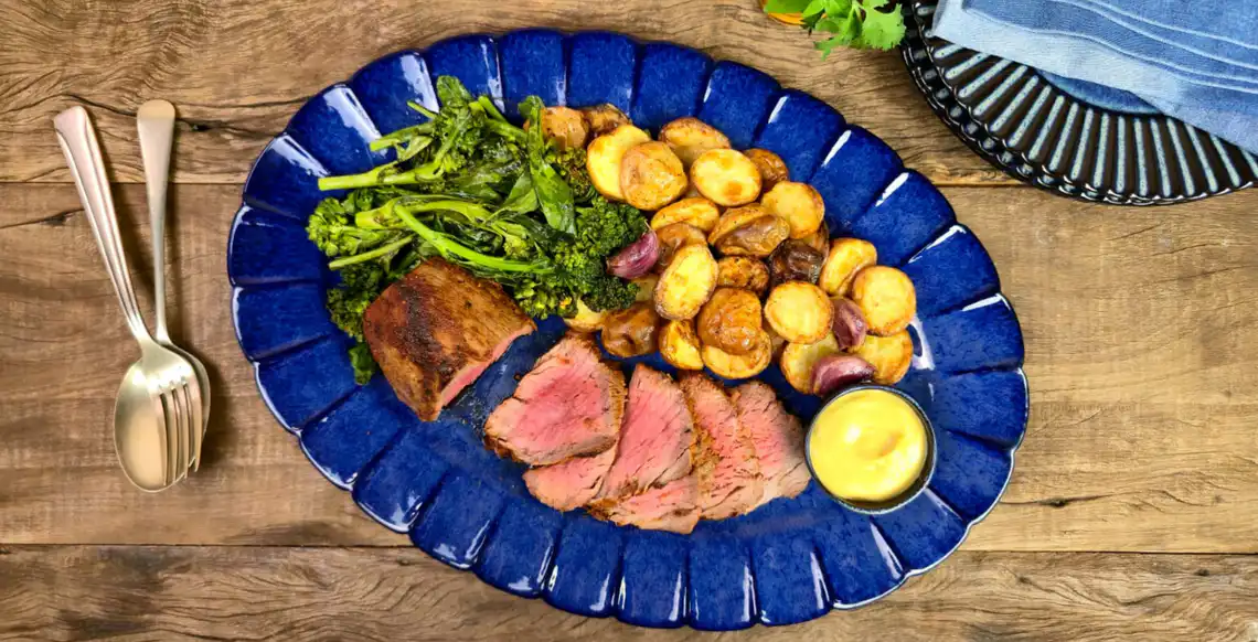 Rosbife com batata e brócolis na Air Fryer