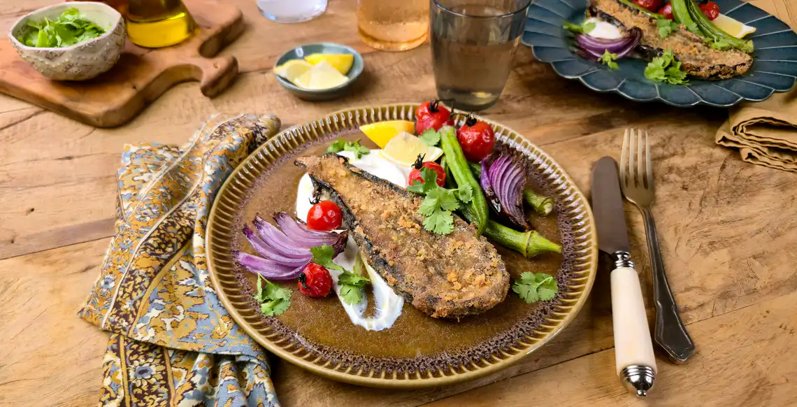 Berinjela à milanesa com legumes na Air Fryer Oven
