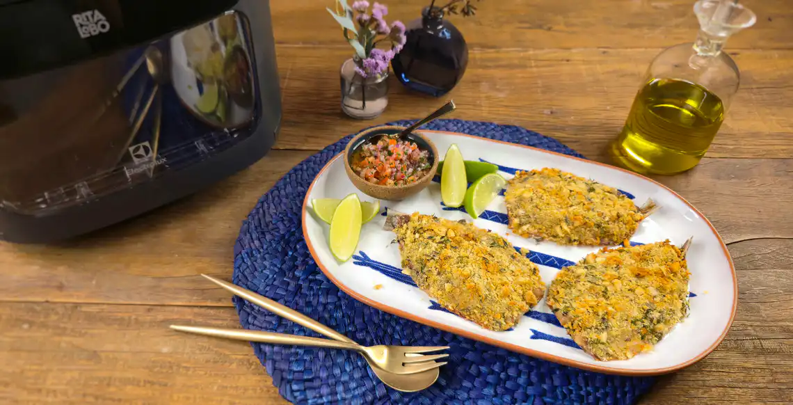 Sardinha com farofa de castanha na Air Fryer Oven