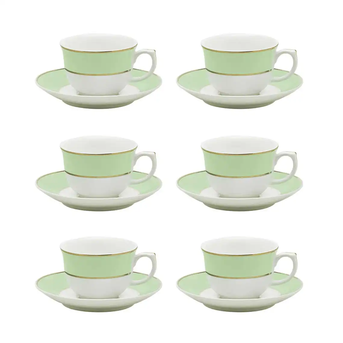 Jogo de 6 Xícaras Grandes 240 Ml Com Pires Flamingo Classic Verde