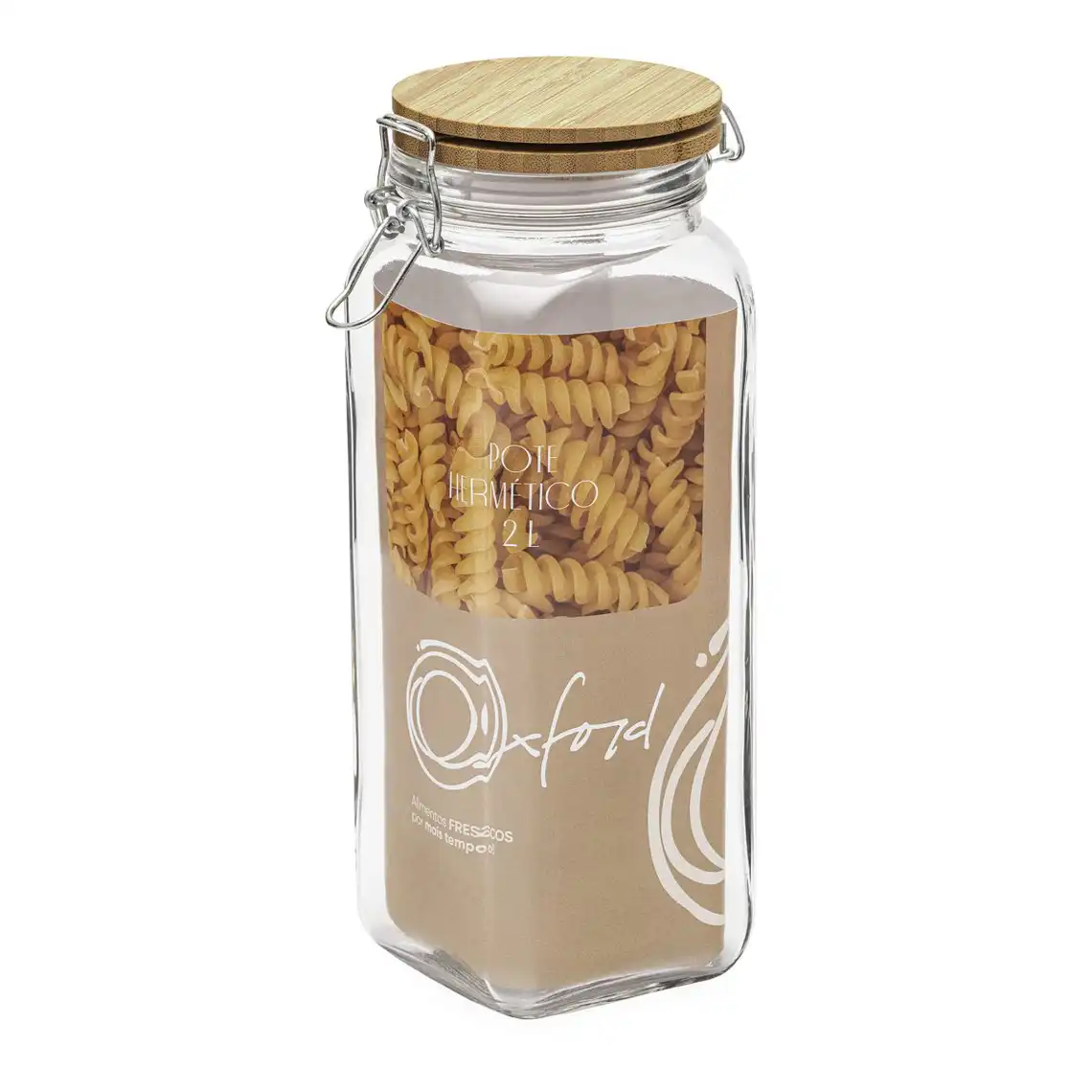 Pote Hermético de Vidro Retrô 2 L com tampa de Bambu