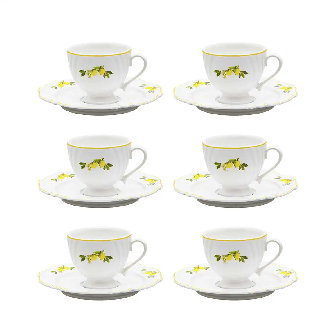 Jogo de 6 Xícaras Grandes 200 Ml Com Pires Soleil Limoni